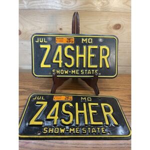 Vintage 1994 Missouri License Plate Pair Z4SHER Black Yellow JUL Show Me State